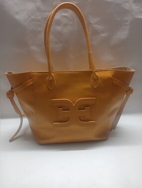 Sam Edelman Mustard Yellow Leather Tote with Signature Motif